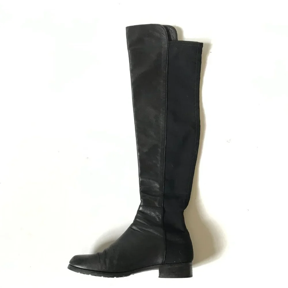 Stuart Weitzman Keelan Boots Womens 7.5 Black Leather Over the Knee High Stretch
